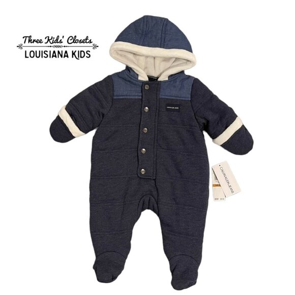 NEW Calvin Klein 0-3m Blue Hooded Bunting Coat - Picture 1 of 10